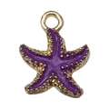 Purple starfish charm with gold trim and top loop for DIY jewelry making - Purple Starfish