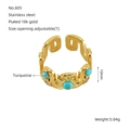 Anello vintage in acciaio inossidabile placcato oro 18k con tre pietre turchesi - Stile Motivo a Sole Turchese (605)
