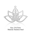Silver stainless steel lotus Buddha pendant for DIY jewelry making 25x37mm - Sitting Buddha Lotus Style (LA320) / 5 Pieces / Silver