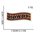 Detail showing Howdy embroidered patch dimensions 7.9x3cm with brown faux fur texture - Cowboy Patch 9#-HOWDY Letters