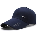Navy blue baseball cap with silver SPORT metal tag and fashion print on the brim - Adjustable / Navy Blue