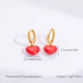 Waterproof gold-plated hoop earrings with 12.7mm red heart-shaped enamel charms - Red Heart