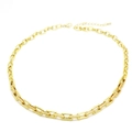 Close-up of gold paperclip chain link necklace with pave-set zircon stones and lobster clasp - Rectangular Paperclip Link Zircon Necklace