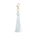 Light blue and white leather tassel keychain with gold-tone spring ring clasp - Gray Blue