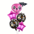 Set di palloncini di Halloween in alluminio con teschio rosa e stelle decorative - Stile Scheletro Pipistrello