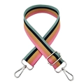 Adjustable rainbow striped bag strap with silver metal swivel hooks on white background - Deep Pink Yellow Blue Stripe + Silver Buckle