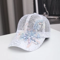 Berretto da baseball in rete bianca con paillettes floreali e strass da donna moda - Regolabile / Argento