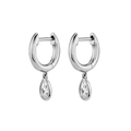 Silver pear cut zircon hoop earrings with clear teardrop pendant and polished finish - Silver Hoop Clear Teardrop Pendant (JHQ0009-SS-8)