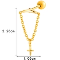 Golden titanium steel stud earring with cross charm and screw ball back 2.25cm - Gold Cross Chain (0191-4#Gold)