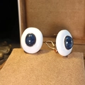 Pendientes de clip ovalados vintage franceses con esmalte azul y cobre chapado en oro - Blanco