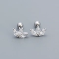 925 silver flower stud earrings with marquise-cut zircon and screw back closure - 925 Silver / White Gold