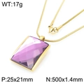 18K gold plated snake chain necklace featuring a purple faceted glass pendant for women - Gold 25*21mm Purple (KN292799-GC)