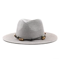 Detail of grey straw Panama hat with bohemian beads and dark brown rope decoration - M (56-58cm) / Gray