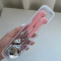 Pink dinosaur cartoon stainless steel cutlery set with portable storage box - Pink Dinosaur Spoon Fork Set (With Box)