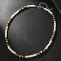 Collana da uomo con turchese naturale, perle di legno e chiusura in acciaio inossidabile - Multicolore Beige Marrone Verde (ZJ13049)