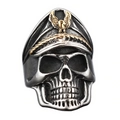 Punk style stainless steel skull navy veteran ring with gold accent on white background - US 7 / Two-tone Skull Officer Style