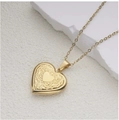 Golden heart locket necklace with vintage floral embossing and a slim cable chain - Gold Small Heart (22.5*24.5mm)