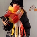 Detail shot of orange gradient plaid scarf with soft faux cashmere fringe texture - Orange & Red Rainbow