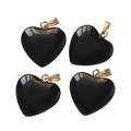 Ciondoli a cuore in acrilico nero lucido con chiusura in metallo dorato, set da 4 - Nero Solido (10 pz/confezione)