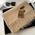 Classic camel imitation cashmere winter scarf with long tassels and leather brand label - 32# Light Camel