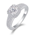 Macro shot of silver sterling ring featuring square-cut moissanite and micro-pave stones - R13074/1 Carat/6.5mm-gra/black Card / US Size 7 / Circumference 54.3mm