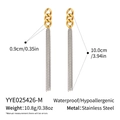 Macro detail of 10cm long bi-color stainless steel tassel earrings with gold curb chain - Gold Mixed Silver Tassel Style (YYE025426-M)