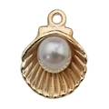 Golden seashell charm pendant with white pearl inlay and metal loop for DIY jewelry making - 1Pc Pearl Shell 12x15mm