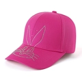 Fuchsia cotton baseball cap with sparkly rhinestone rabbit design and sun protection - Rose Red