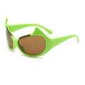 Neon green cat-ear devil sunglasses with brown lenses shown in a professional side view - Neon Green