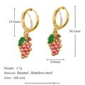 18K gold plated stainless steel hoop earrings with purple enamel grape pendants - Grape