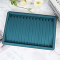 Dark teal velvet jewelry tray with gold trim for rings and earrings display storage - 14 Slot Wave Tray Green