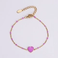 Bohemian 18k gold plated stainless steel bracelet with purple heart bead charm - Purple