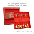 6-piece gold stainless steel Christmas cutlery set with red star charms in a gift box - 304 Star Pendant 6PCS Red Box / Silver