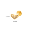 Gold heart-shaped labret stud with clear zircon and precise size measurements - Heart (0155-5#) / Gold