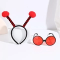 Ladybug party costume set featuring red pom-pom headband and red honeycomb lens glasses - Red Ball Ladybug Headband + Red Glasses