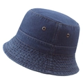 Dark blue denim bucket hat with decorative stitching and brass eyelets for breathability - 58cm / Dark Blue