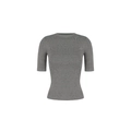 Slim fit dark grey ribbed knit T-shirt with crew neck and short sleeves for women - XS / Gray