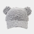 Close-up of grey teddy fleece baseball cap with cute plush bear ears decoration - Adjustable / Gray