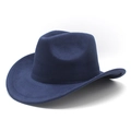Detailed close-up of a navy blue suede fedora featuring a wide brim and classic crown - M (56-59cm) / Navy Blue