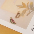 Macro shot of watermelon charms with red and green zircons and hollow gold backings - 3# Watermelon