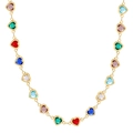 Collar dorado con circonitas de colores en forma de corazón y diseño minimalista - Cobre Chapado en Oro de 18K / Corazón Dorado Circonita de Colores