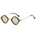 Trendy punk rhombus sunglasses with amber lenses and slim golden metal temples - Black Frame Champagne Lens