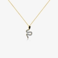 Elegante collana a serpente dorata con zirconi bianchi e pietra nera da donna - Placcato Oro 18K / Occhio di Zirconia Nera / Oro