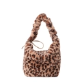Leopard print plush shoulder bag featuring a stylish scrunchie handle design - Khaki Leopard