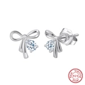 Elegant S925 sterling silver bow earrings with sparkling pear-cut zircon stones - Teardrop Bow Studs SE409-P / Silver