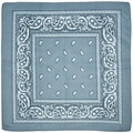 Gray-blue paisley bandana with classic square pattern and white floral ornaments - Light Gray