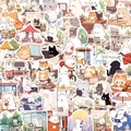 50 süße Tier-Doodle-Aufkleber für DIY-Laptops und Koffer mit Cartoon-Katzen und Hasen - 50 Stück Süße Tiere Ein Tag