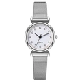 Women's quartz watch with minimalist white dial and silver stainless steel mesh strap - Silver Case Arabic Numerals White Dial