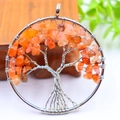 Handmade tree of life necklace pendant with silver wire and orange crystal stones - Silver Scattered Root Red Agate