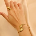 Set di gioielli in acciaio inossidabile dorato con anello e bracciale a goccia su seta - Set Bracciale e Anello Lucido a Forma di Goccia